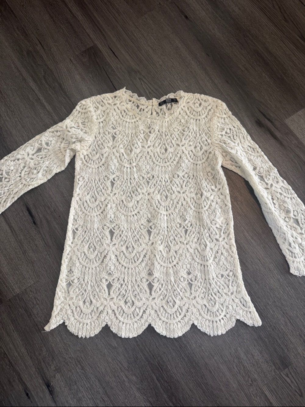 Zara Cream Lace Long-Sleeve Blouse